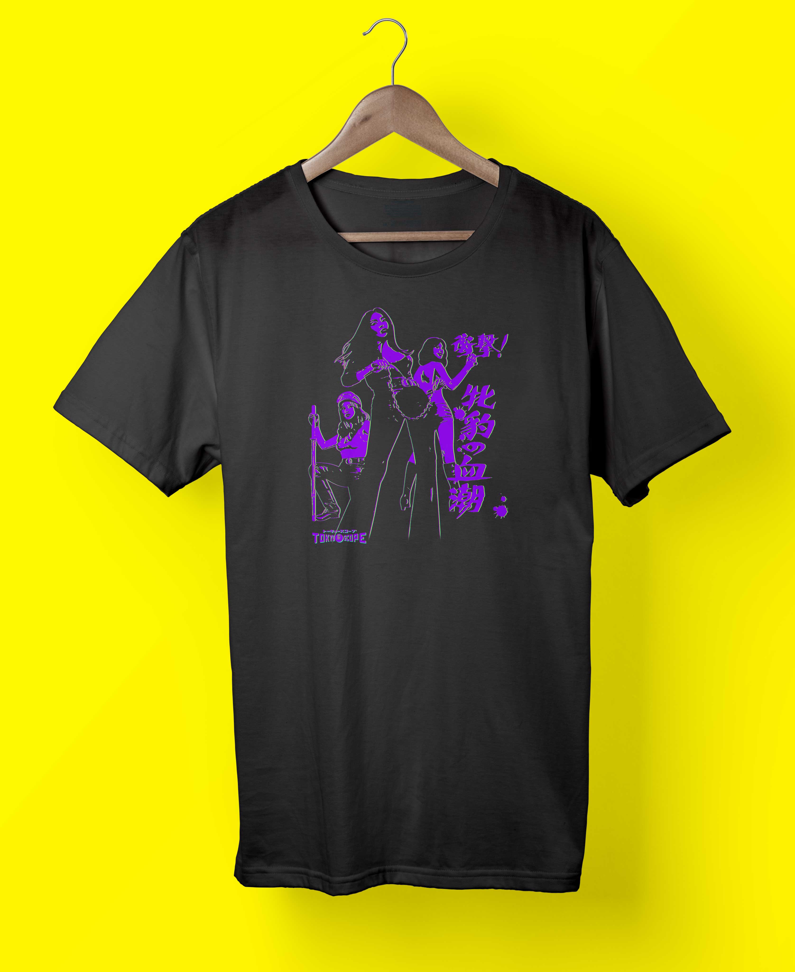 YANKII STYLE "Pinky Violence" Unisex T-shirt by Haruki Ara (Purple on Black)